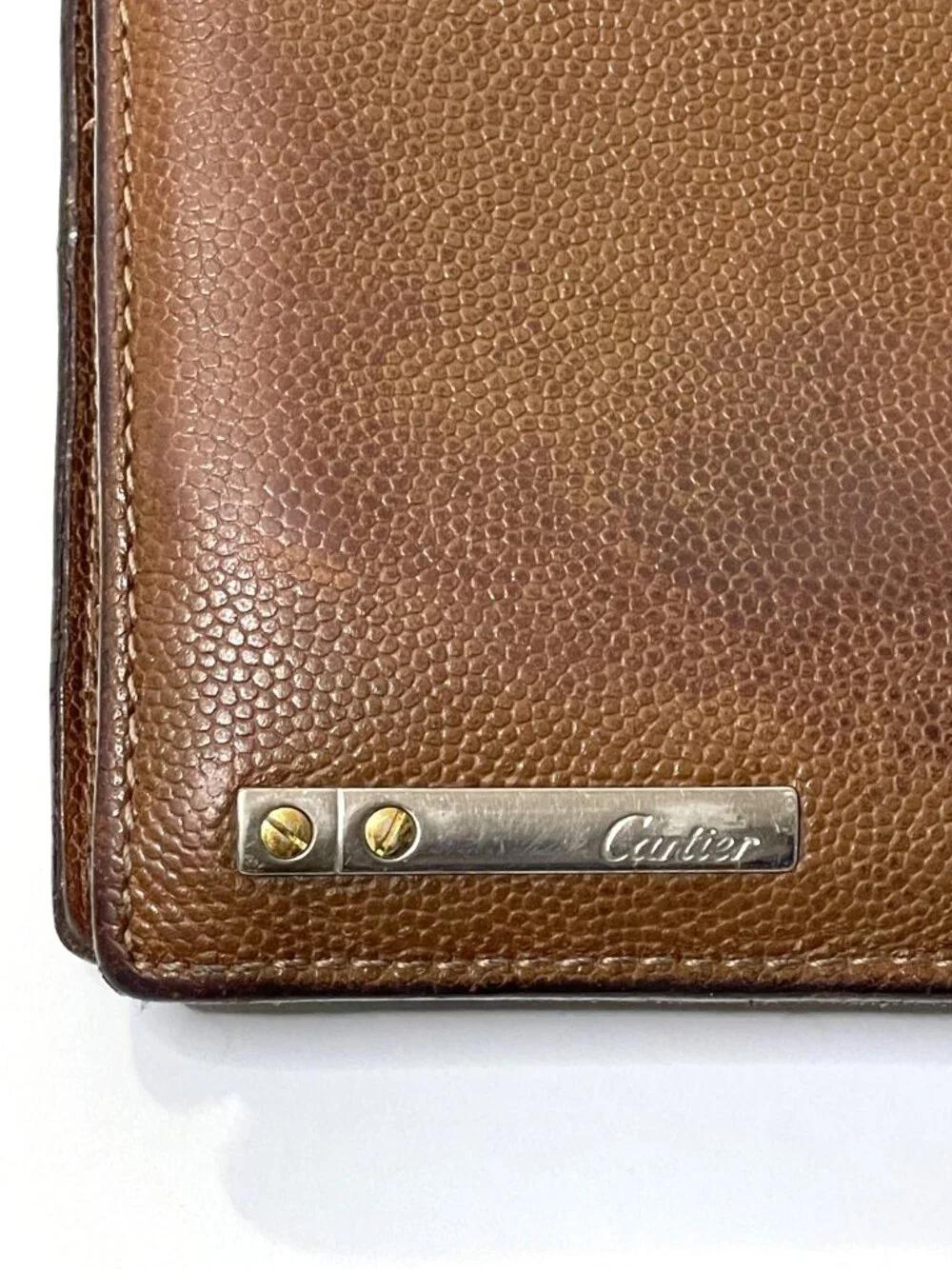 Cartier Brown Leather Santos de Cartier Bifold Wallet Genuine